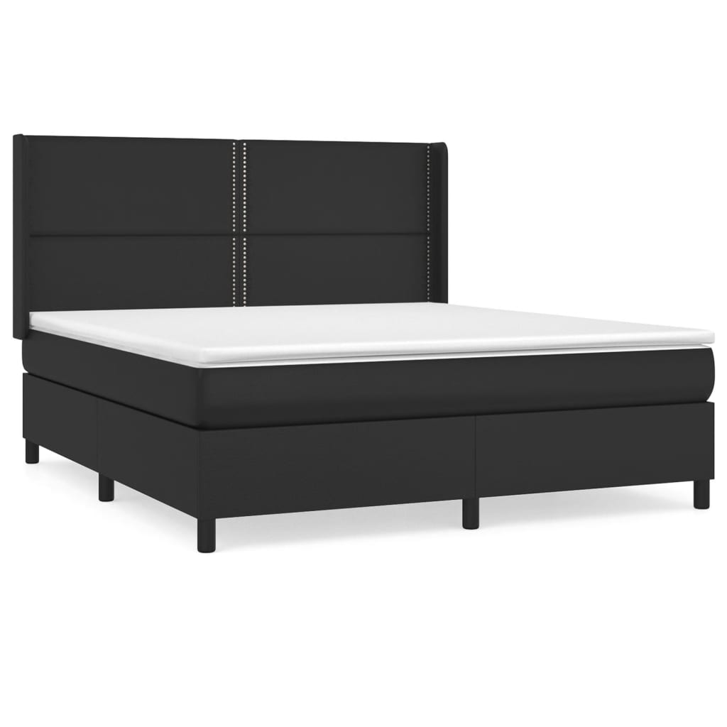 Pat box spring cu saltea, negru, 180x200 cm, piele ecologică