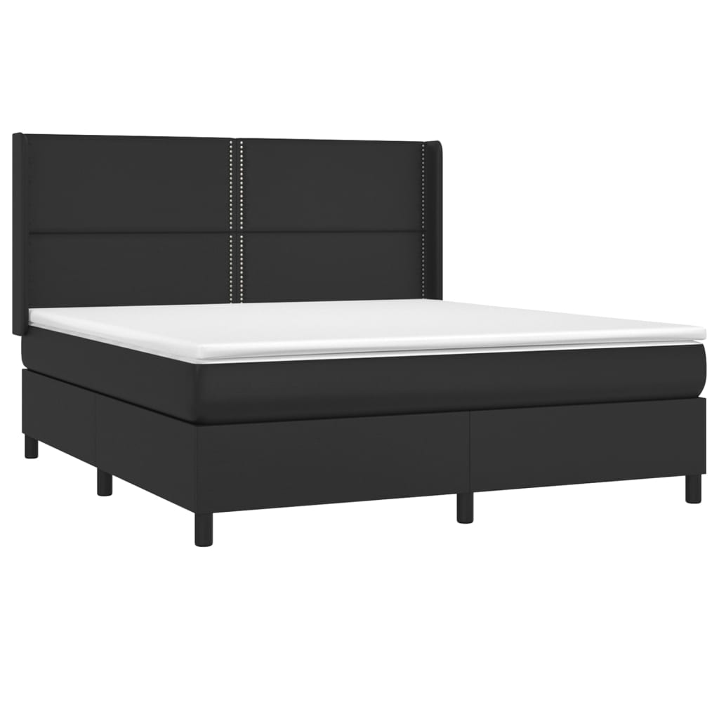 Pat box spring cu saltea, negru, 180x200 cm, piele ecologică