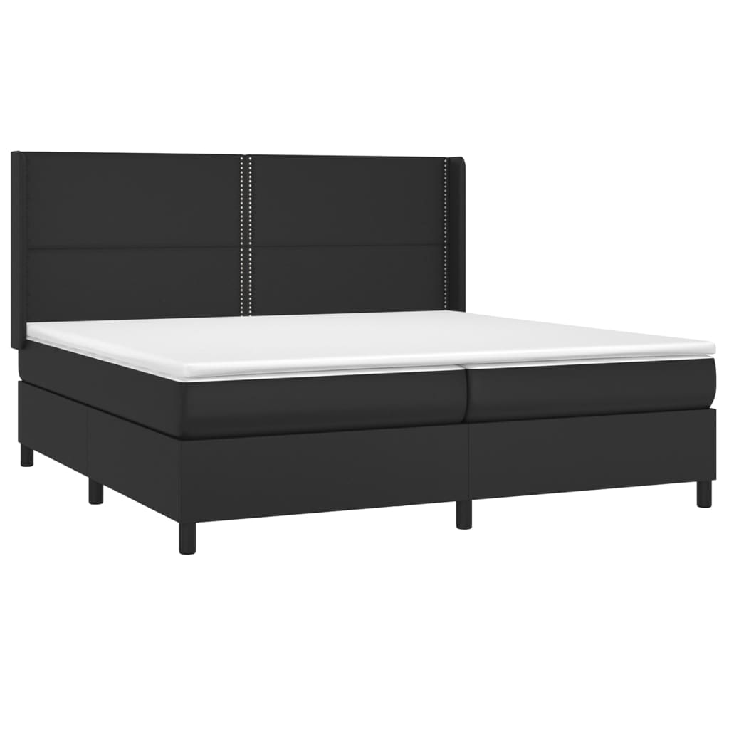 Pat box spring cu saltea, negru, 200x200 cm, piele ecologică