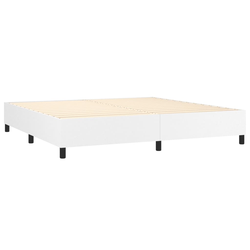 Pat box spring cu saltea, alb, 200x200 cm, piele ecologică