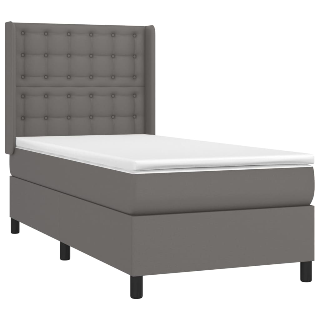 Pat box spring cu saltea, gri, 80x200 cm, piele ecologică