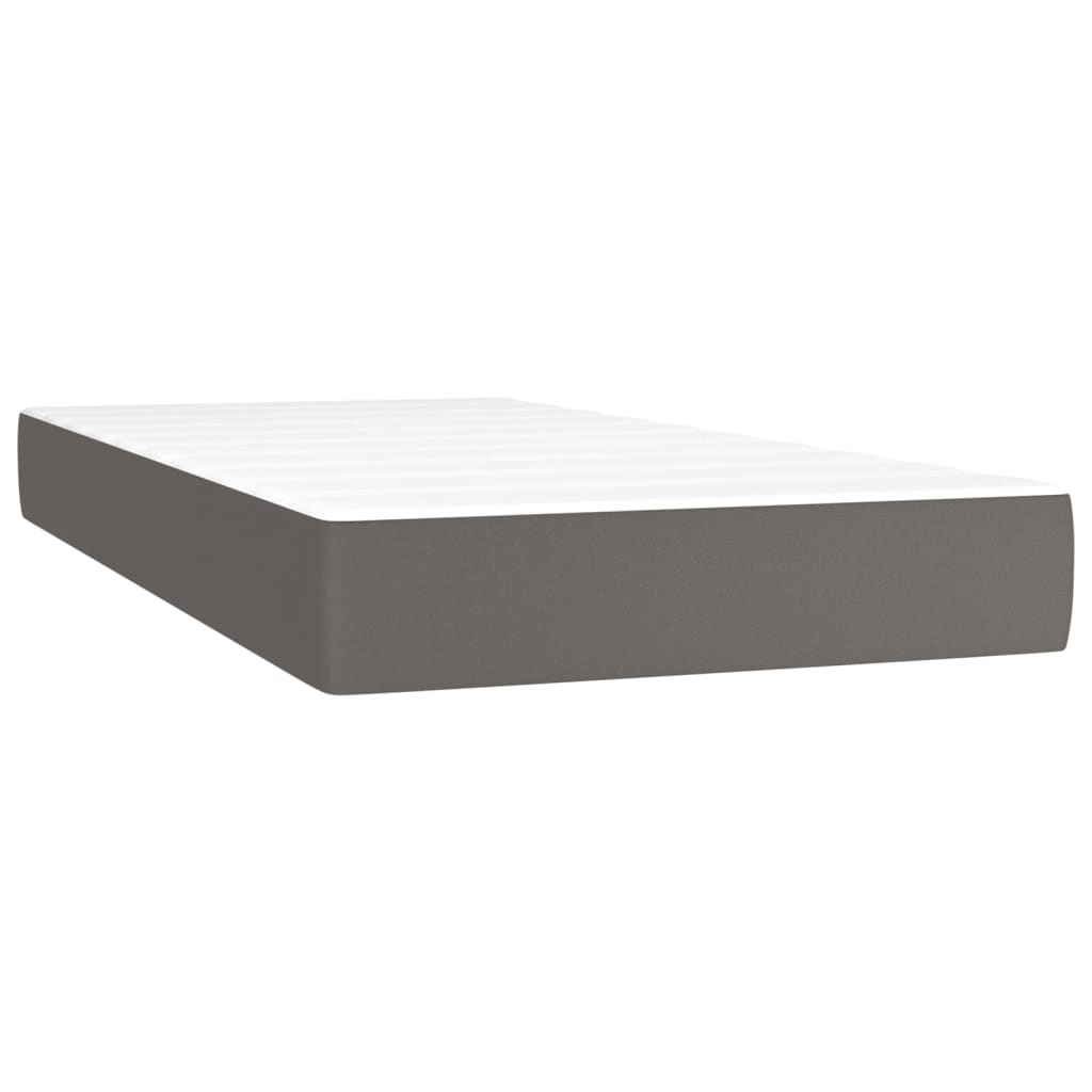 Pat box spring cu saltea, gri, 80x200 cm, piele ecologică