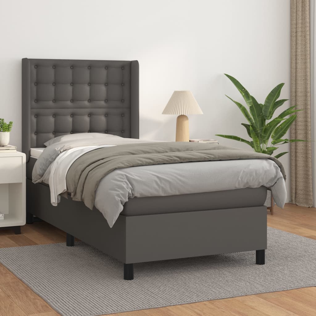 Pat box spring cu saltea, gri, 80x200 cm, piele ecologică