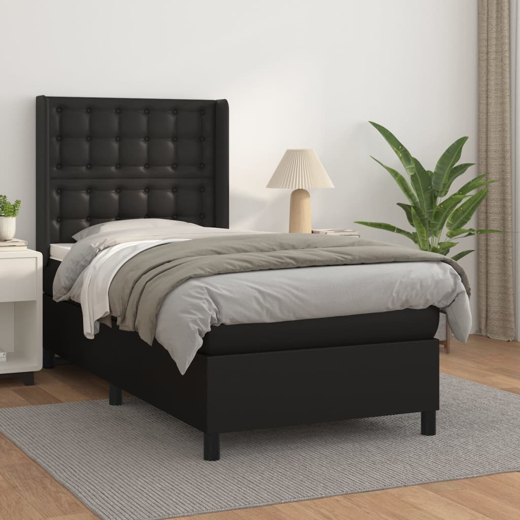 Pat box spring cu saltea, negru, 90x190 cm, piele ecologică