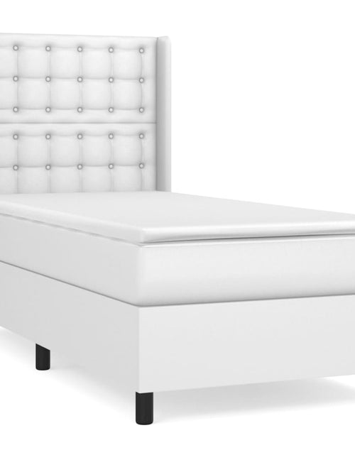 Încărcați imaginea în vizualizatorul Galerie, Pat box spring cu saltea, alb, 90x190 cm, piele ecologică
