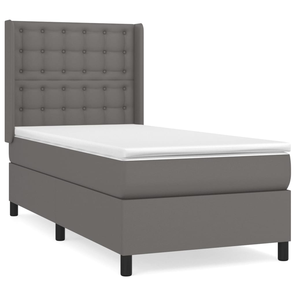 Pat box spring cu saltea, gri, 90x200 cm, piele ecologică