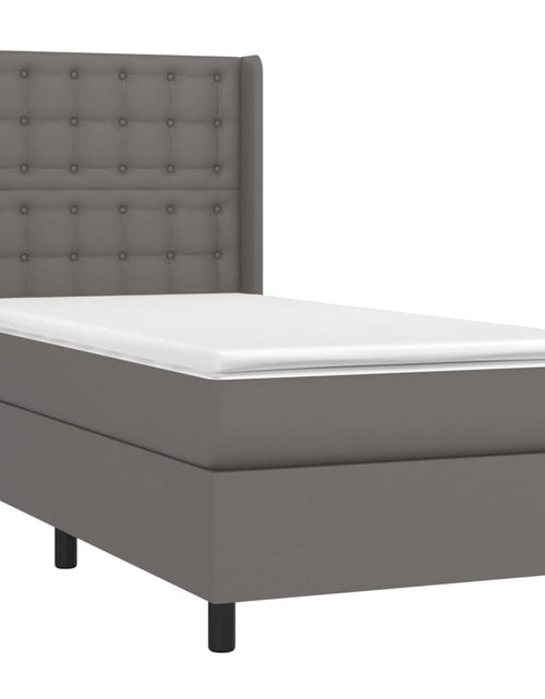 Загрузите изображение в средство просмотра галереи, Pat box spring cu saltea, gri, 90x200 cm, piele ecologică
