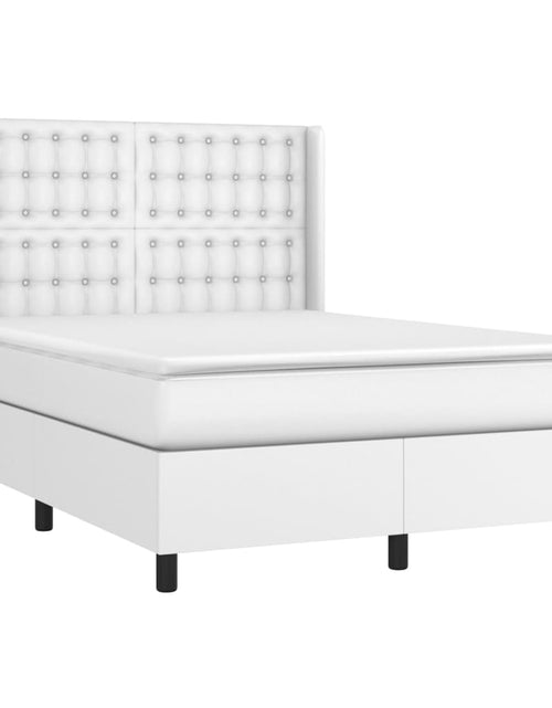 Încărcați imaginea în vizualizatorul Galerie, Pat box spring cu saltea, alb, 140x190 cm, piele ecologică
