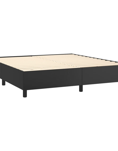 Загрузите изображение в средство просмотра галереи, Pat box spring cu saltea, negru, 160x200 cm, piele ecologică
