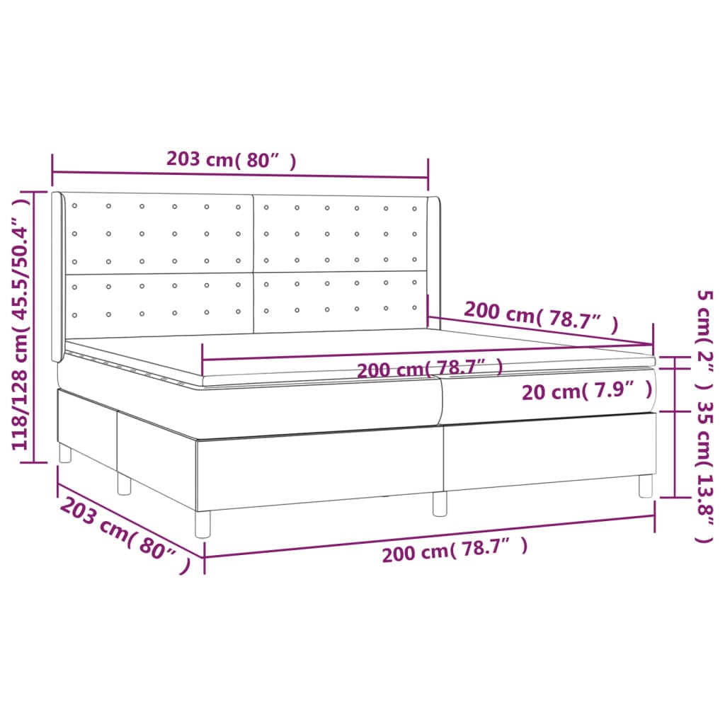 Pat box spring cu saltea, alb, 200x200 cm, piele ecologică