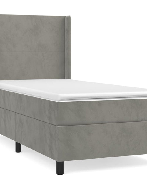 Загрузите изображение в средство просмотра галереи, Pat box spring cu saltea, gri deschis, 100x200 cm, catifea
