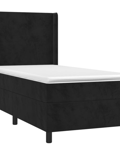 Загрузите изображение в средство просмотра галереи, Pat box spring cu saltea, negru, 100x200 cm, catifea
