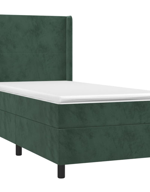 Загрузите изображение в средство просмотра галереи, Pat box spring cu saltea, verde închis, 100x200 cm, catifea
