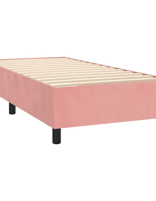 Загрузите изображение в средство просмотра галереи, Pat box spring cu saltea, roz, 100x200 cm, catifea
