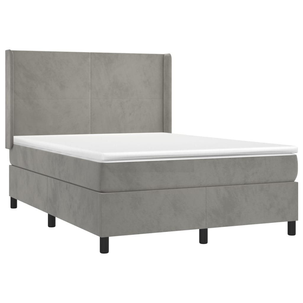 Pat box spring cu saltea, gri deschis, 140x200 cm, catifea