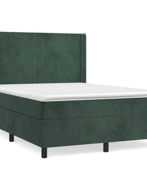 Загрузите изображение в средство просмотра галереи, Pat box spring cu saltea, verde închis, 140x200 cm, catifea
