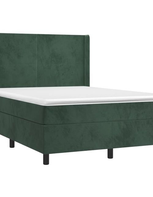 Загрузите изображение в средство просмотра галереи, Pat box spring cu saltea, verde închis, 140x200 cm, catifea
