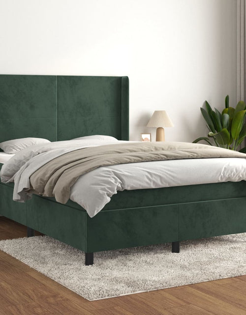 Загрузите изображение в средство просмотра галереи, Pat box spring cu saltea, verde închis, 140x200 cm, catifea
