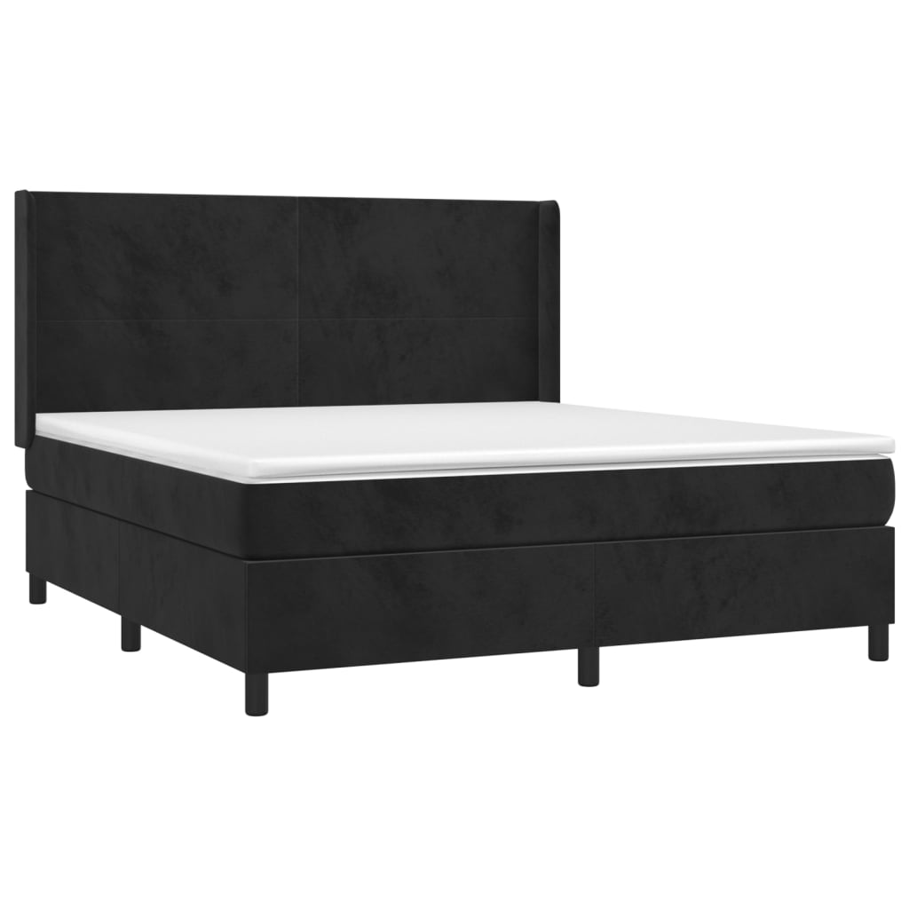 Pat box spring cu saltea, negru, 160x200 cm, catifea