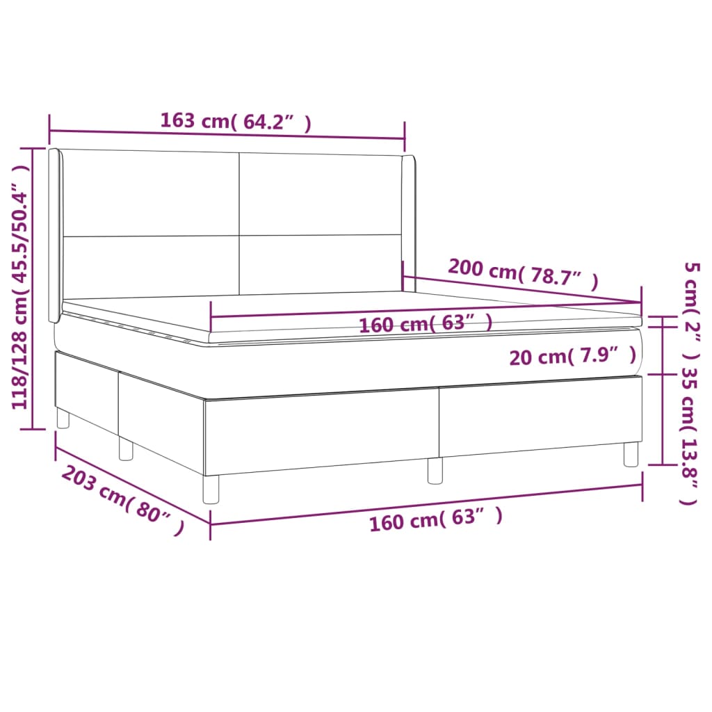 Pat box spring cu saltea, negru, 160x200 cm, catifea