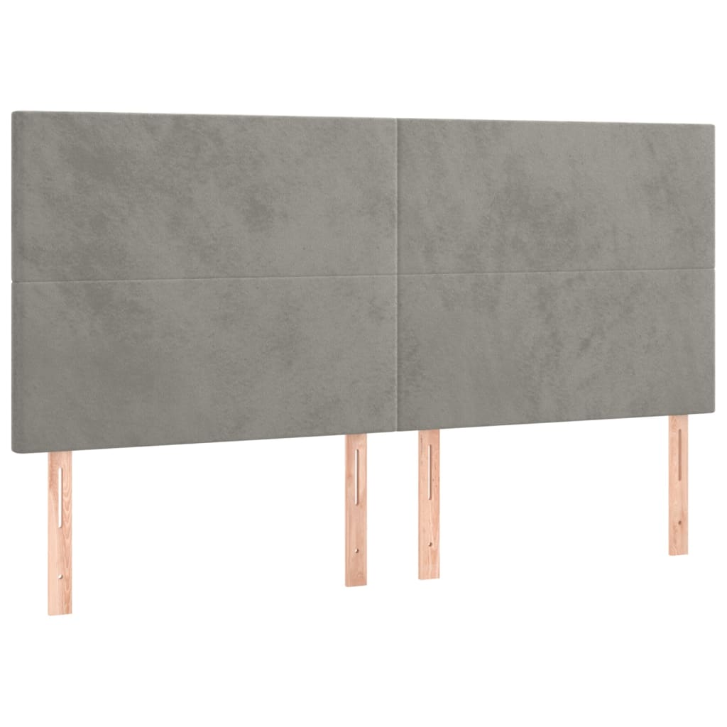 Pat box spring cu saltea, gri deschis, 200x200 cm, catifea