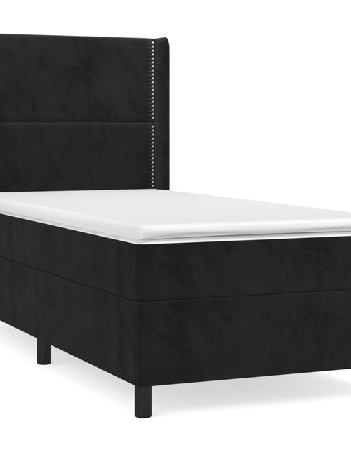 Загрузите изображение в средство просмотра галереи, Pat box spring cu saltea, negru, 80x200 cm, catifea
