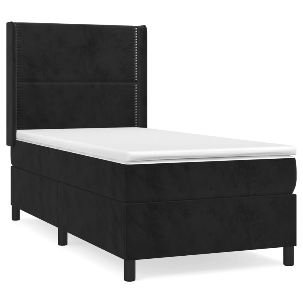 Pat box spring cu saltea, negru, 80x200 cm, catifea