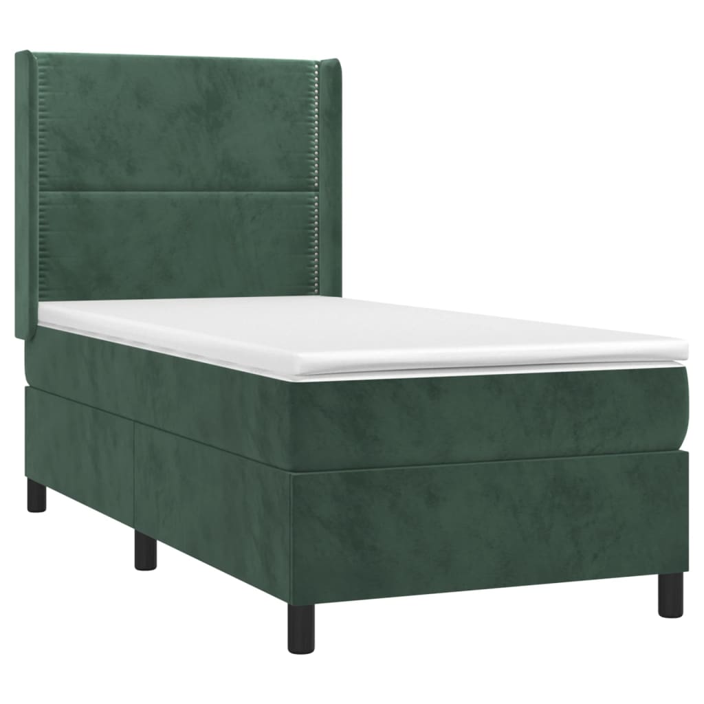 Pat box spring cu saltea, verde închis, 80x200 cm, catifea