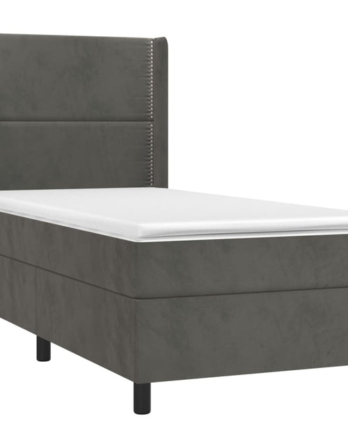 Загрузите изображение в средство просмотра галереи, Pat box spring cu saltea, gri închis, 90x190 cm, catifea
