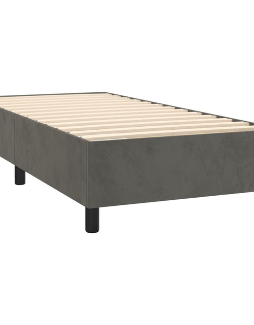 Загрузите изображение в средство просмотра галереи, Pat box spring cu saltea, gri închis, 90x190 cm, catifea
