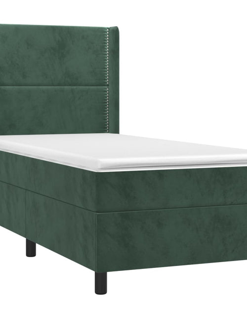 Încărcați imaginea în vizualizatorul Galerie, Pat box spring cu saltea, verde închis, 90x190 cm, catifea
