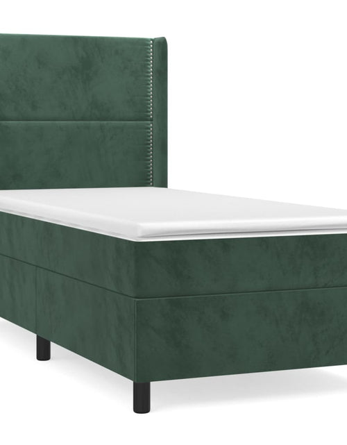 Загрузите изображение в средство просмотра галереи, Pat box spring cu saltea, verde închis, 90x200 cm, catifea
