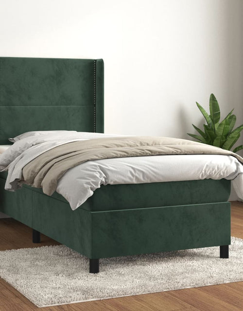 Загрузите изображение в средство просмотра галереи, Pat box spring cu saltea, verde închis, 90x200 cm, catifea
