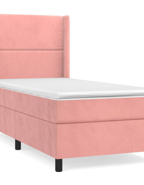 Загрузите изображение в средство просмотра галереи, Pat box spring cu saltea, roz, 100x200 cm, catifea
