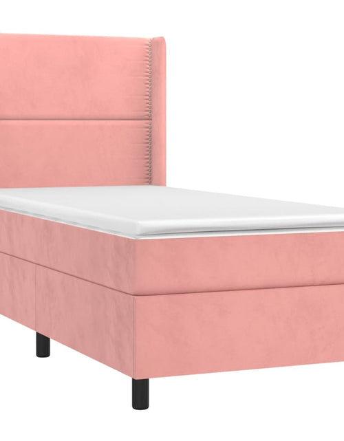 Загрузите изображение в средство просмотра галереи, Pat box spring cu saltea, roz, 100x200 cm, catifea
