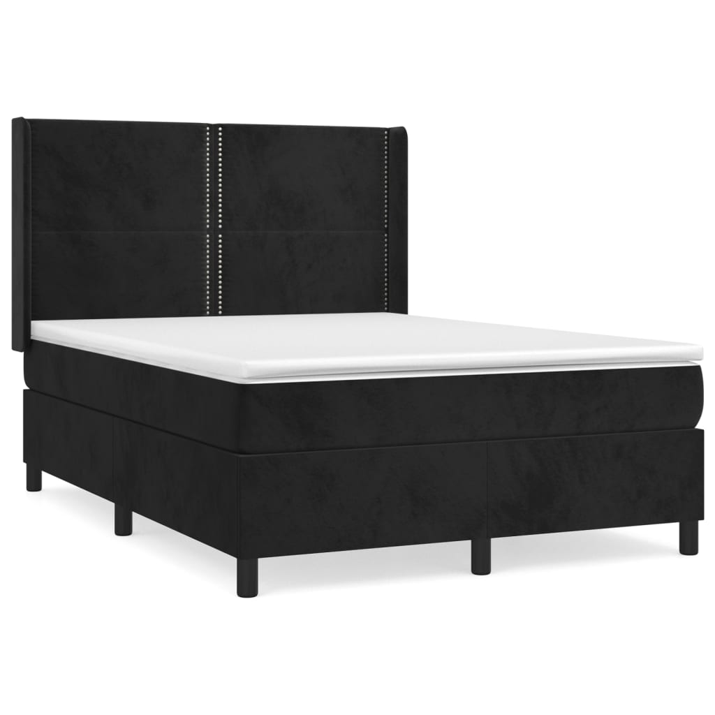 Pat box spring cu saltea, negru, 140x200 cm, catifea