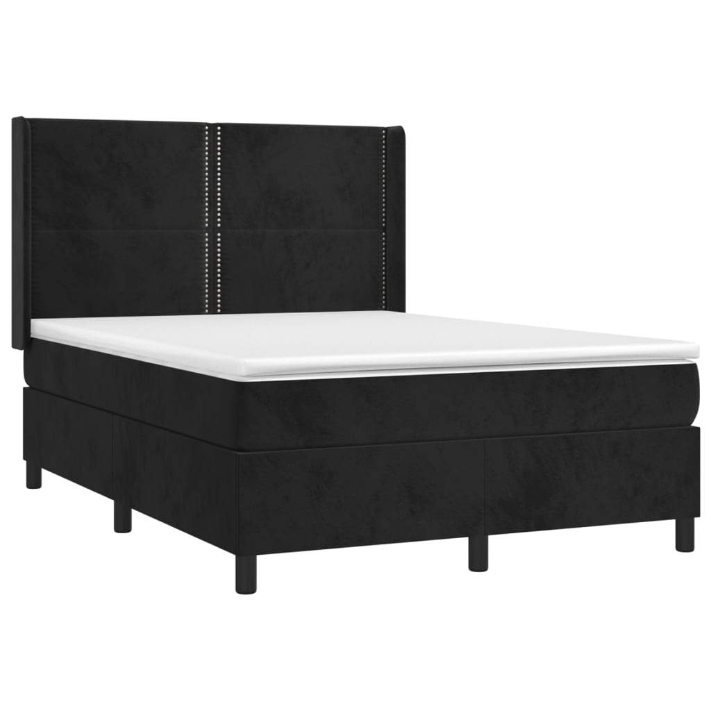 Pat box spring cu saltea, negru, 140x200 cm, catifea