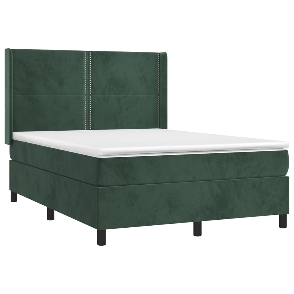 Pat box spring cu saltea, verde închis, 140x200 cm, catifea