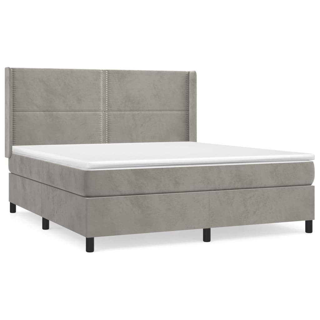 Pat box spring cu saltea, gri deschis, 180x200 cm, catifea