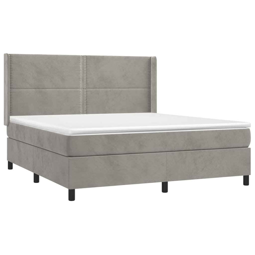 Pat box spring cu saltea, gri deschis, 180x200 cm, catifea