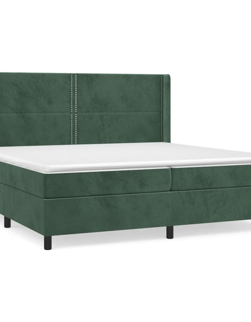 Загрузите изображение в средство просмотра галереи, Pat box spring cu saltea, verde închis, 200x200 cm, catifea
