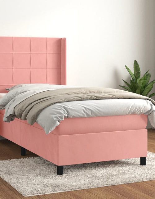 Загрузите изображение в средство просмотра галереи, Pat box spring cu saltea, roz, 80x200 cm, catifea
