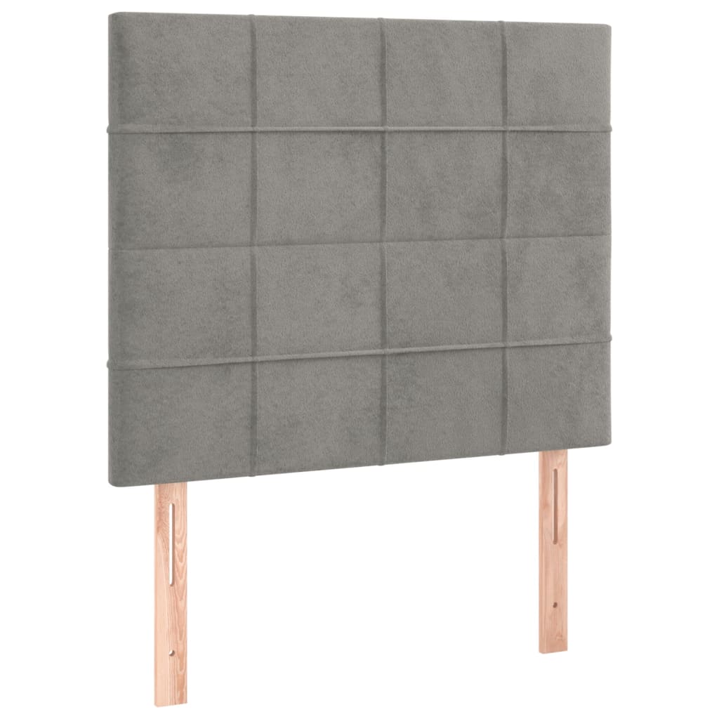 Pat box spring cu saltea, gri deschis, 90x190 cm, catifea