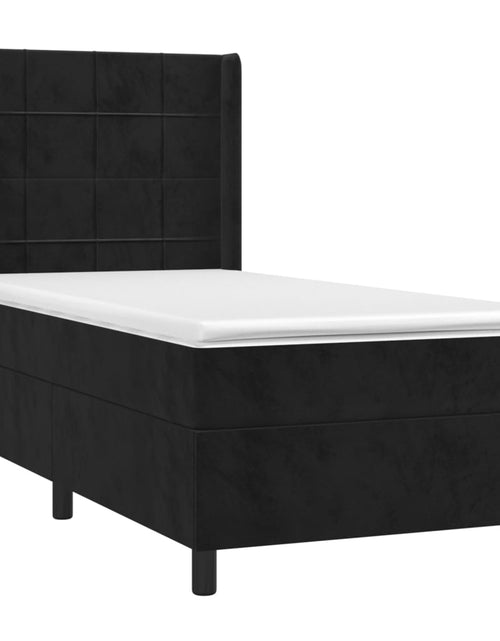 Загрузите изображение в средство просмотра галереи, Pat box spring cu saltea, negru, 90x190 cm, catifea
