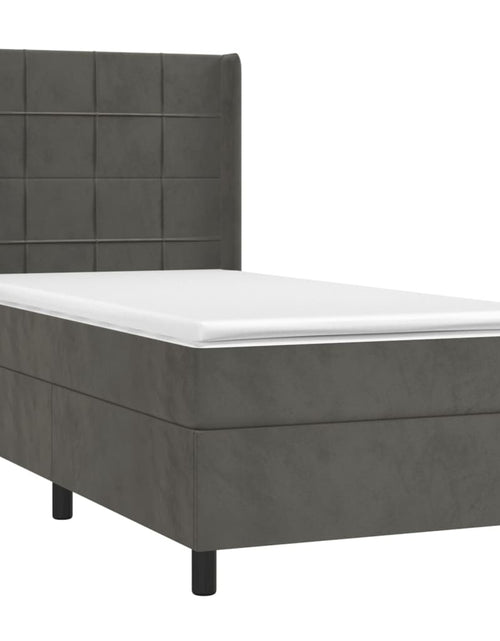 Загрузите изображение в средство просмотра галереи, Pat box spring cu saltea, gri închis, 100x200 cm, catifea
