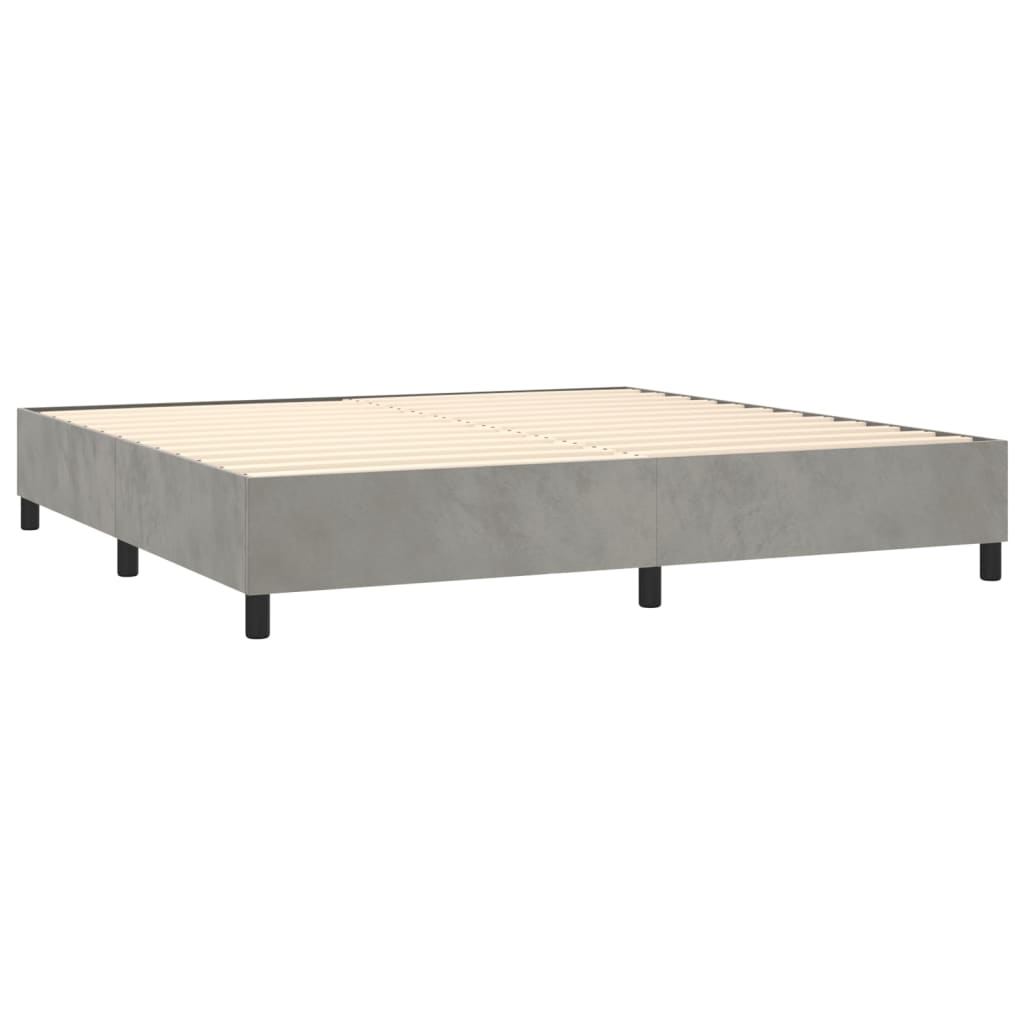 Pat box spring cu saltea, gri deschis, 180x200 cm, catifea