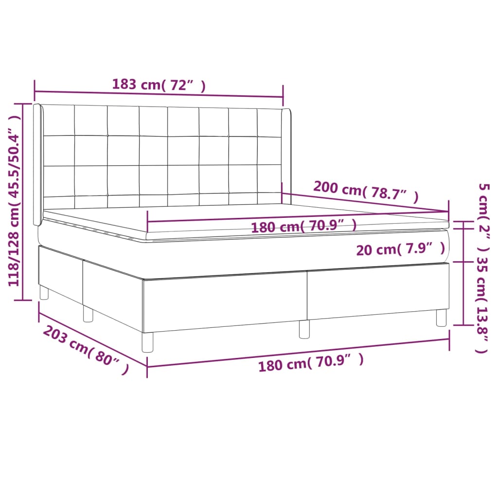 Pat box spring cu saltea, gri deschis, 180x200 cm, catifea