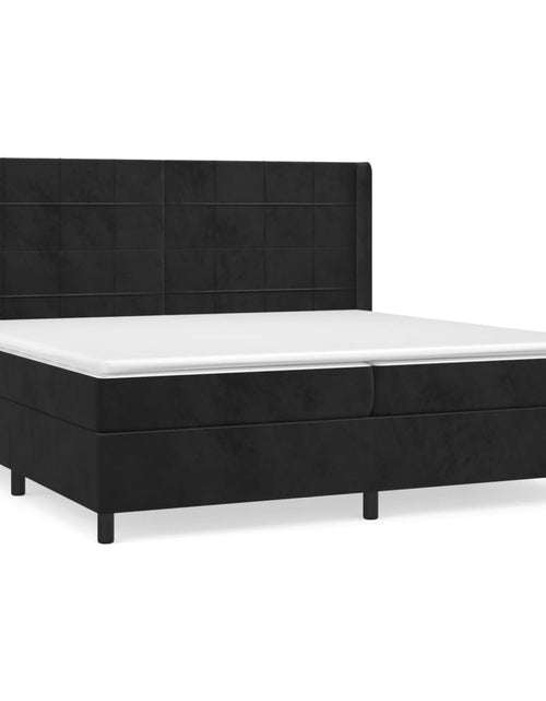 Загрузите изображение в средство просмотра галереи, Pat box spring cu saltea, negru, 200x200 cm, catifea
