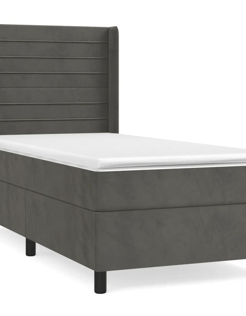 Загрузите изображение в средство просмотра галереи, Pat box spring cu saltea, gri închis, 90x190 cm, catifea
