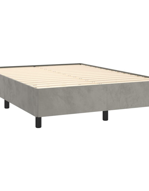 Загрузите изображение в средство просмотра галереи, Pat box spring cu saltea, gri deschis, 140x190 cm, catifea
